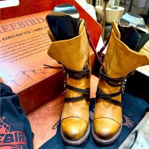 Freebord Cora lug sole leather slouch boot.